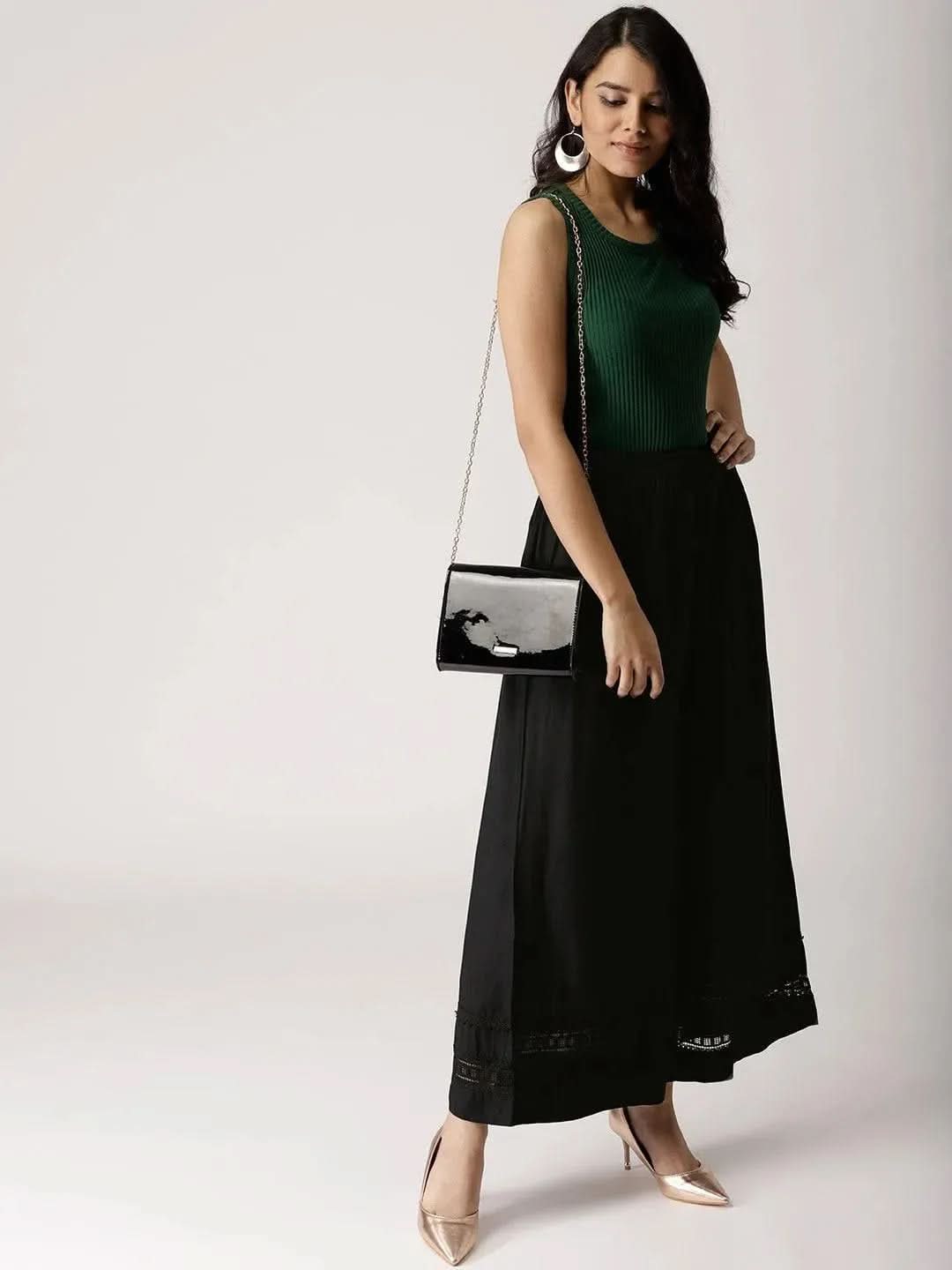 Black Solid Rayon Palazzos - Libas