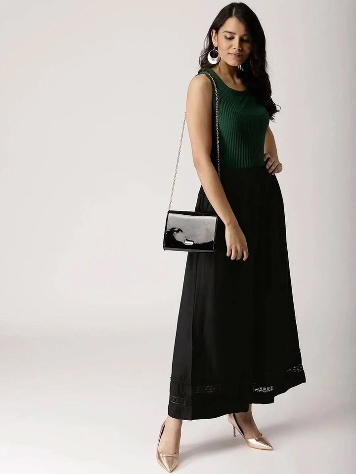 Black Solid Rayon Palazzos - Libas