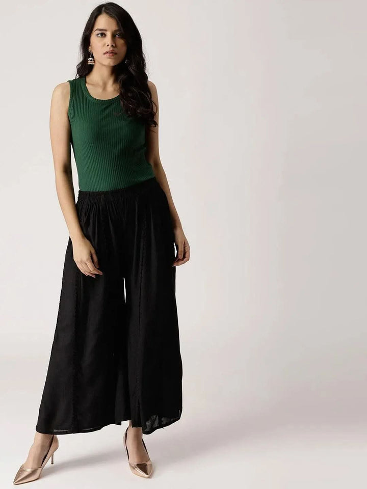 Black Solid Rayon Palazzos - Libas