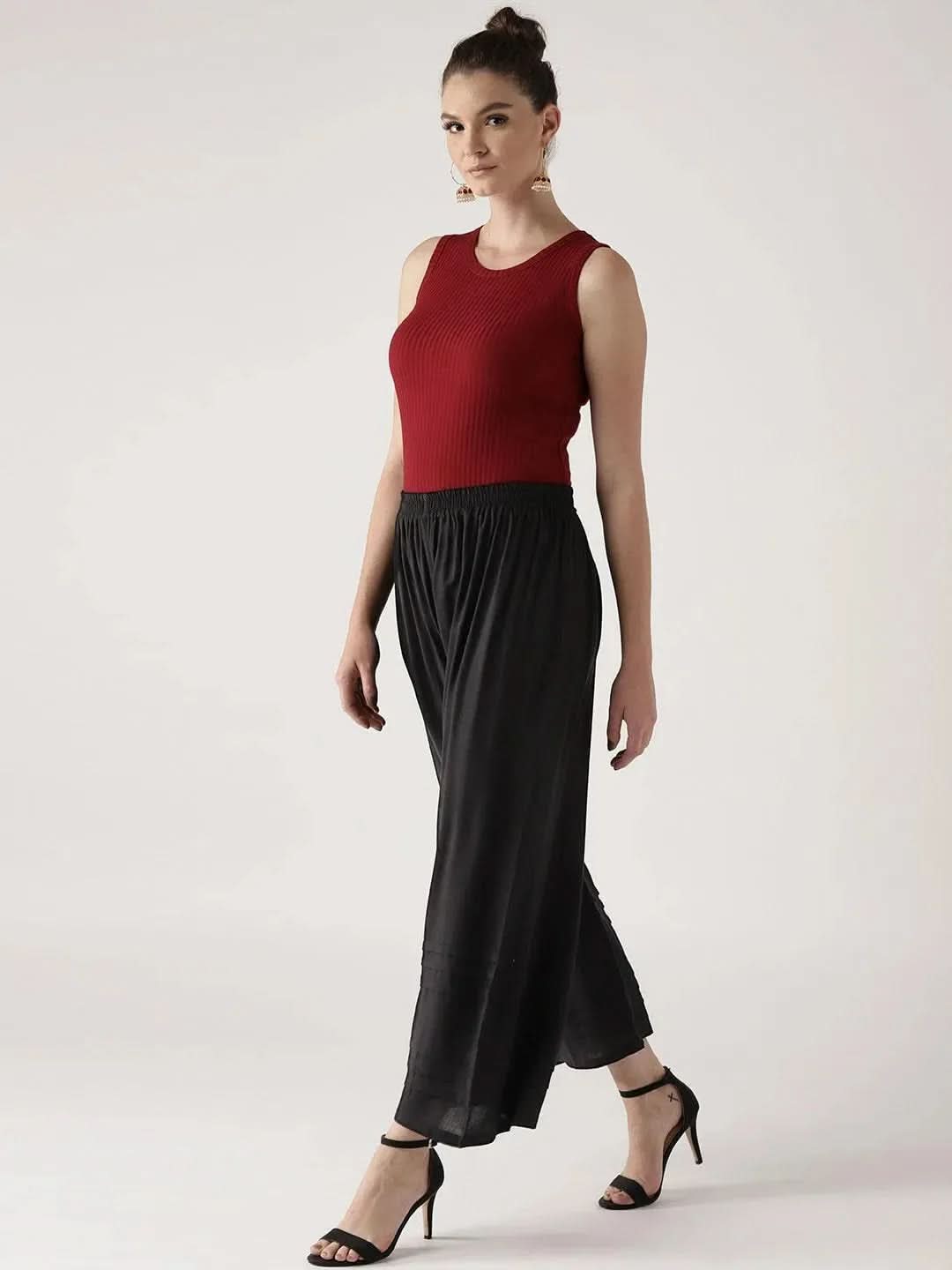 Black Solid Rayon Palazzos
Black Solid Rayon Palazzos