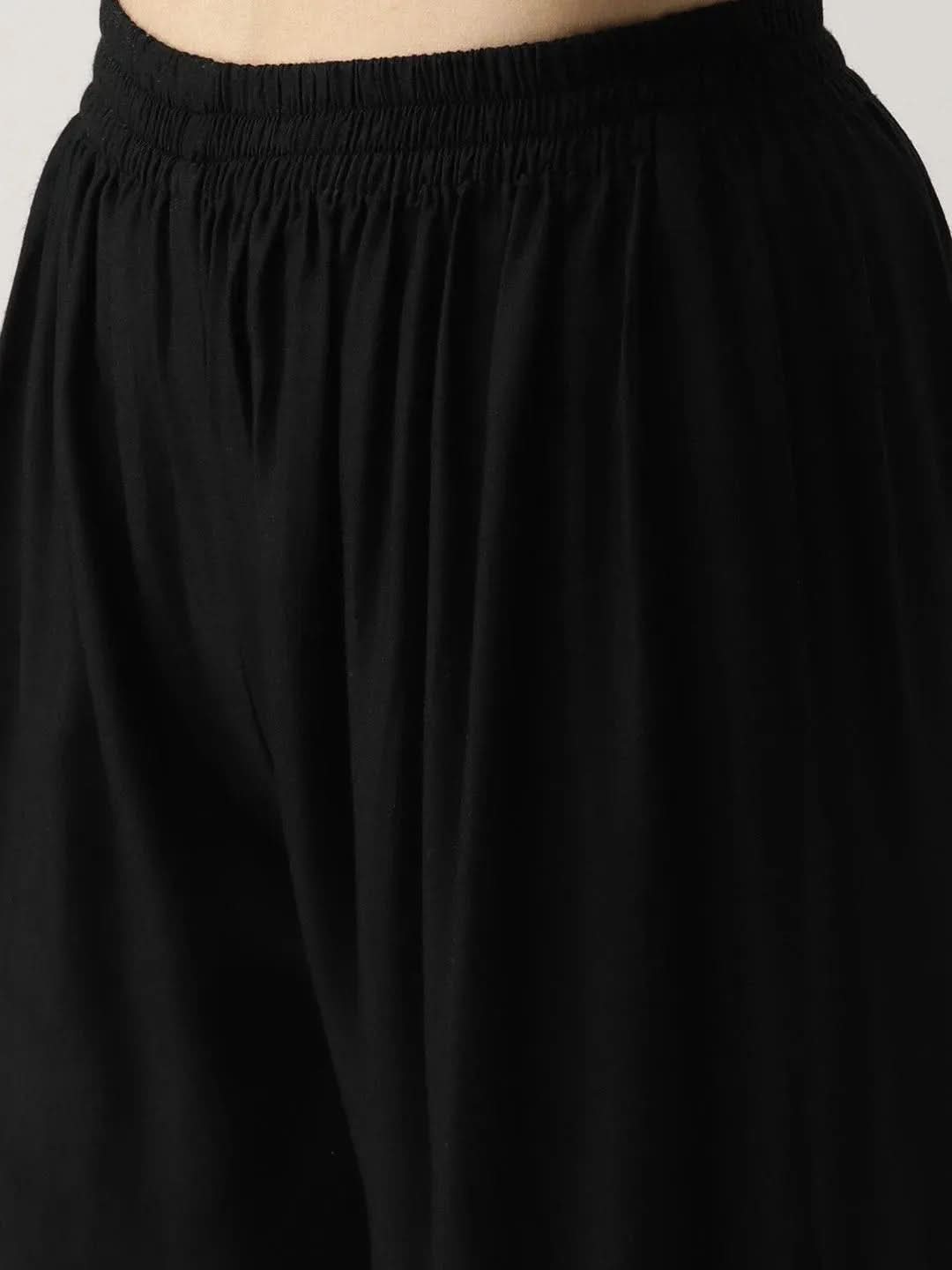 Black Solid Rayon Palazzos
Black Solid Rayon Palazzos