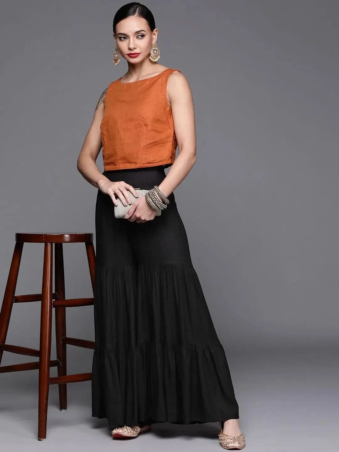 Buy Black Solid Rayon Sharara Pants- PL922O-S | Libas Ethnic Wear Online 
Buy Black Solid Rayon Sharara Pants- PL922O-S | Libas Ethnic Wear Online