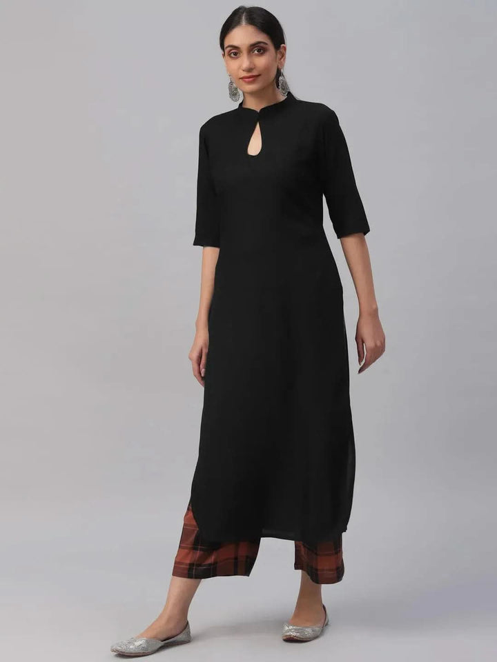Black Solid Rayon Kurta Set - Libas
