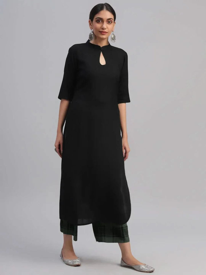 Black Solid Rayon Kurta Set - Libas