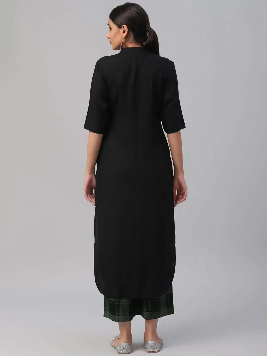 Black Solid Rayon Kurta Set - Libas