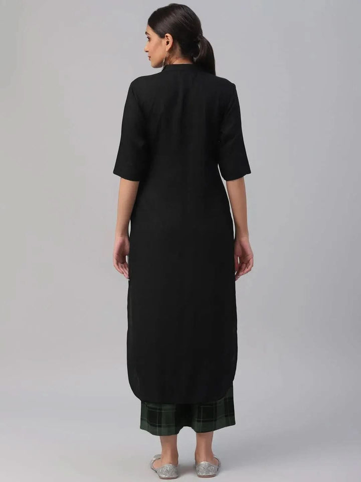 Black Solid Rayon Kurta Set - Libas