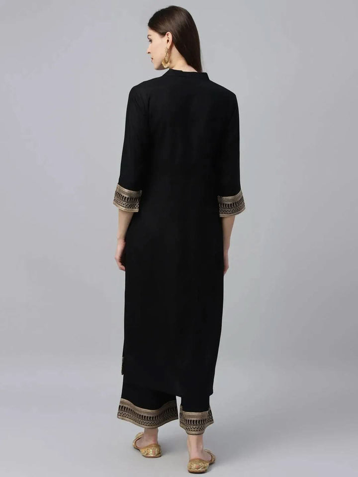 Black Solid Rayon Kurta Set - Libas