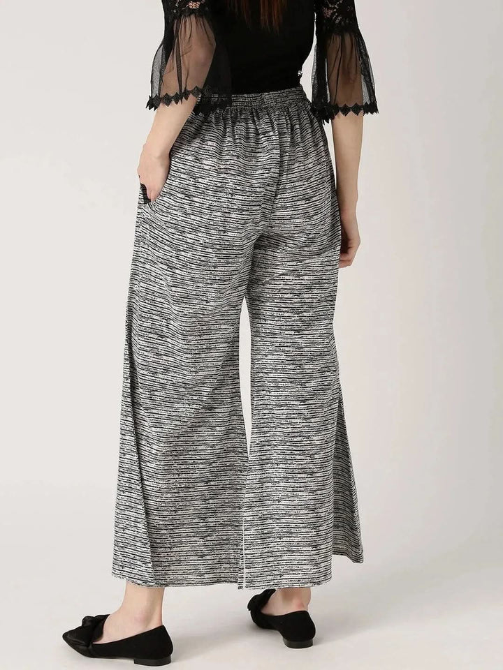 Black Striped Cotton Palazzos - Libas