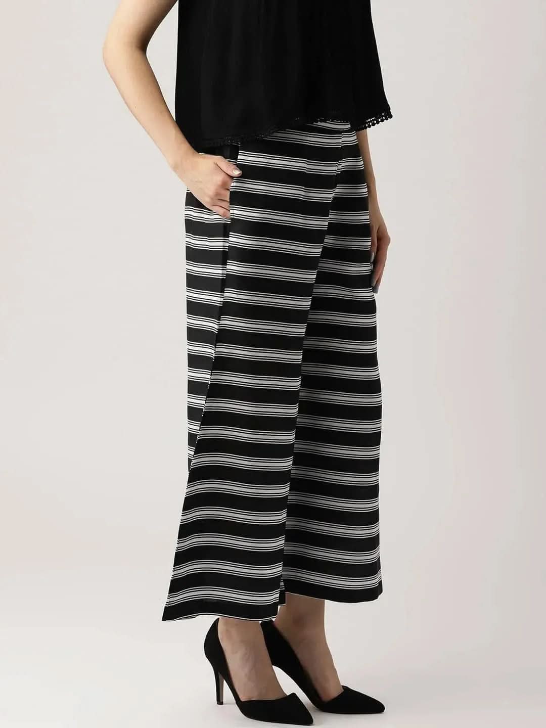 Buy Black Striped Crepe Palazzos - PL511- | Libas Ethnic Wear Online
Buy Black Striped Crepe Palazzos - PL511- | Libas Ethnic Wear Online