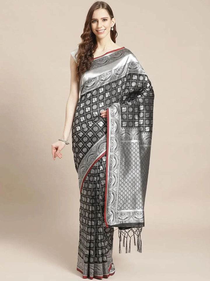 Black Woven Design Brocade Saree - Libas