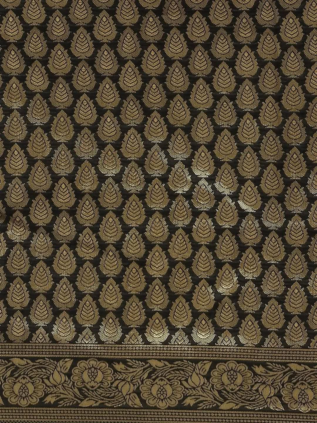 Black Woven Design Silk Saree - Libas