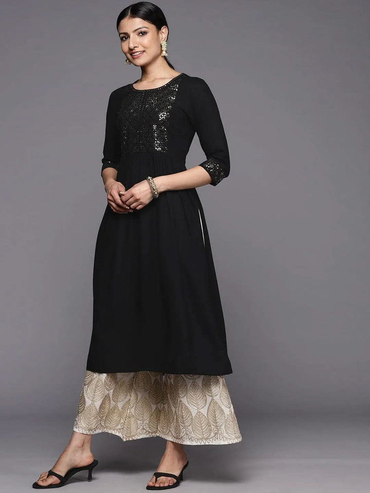 Black Yoke Design Rayon A-Line Kurta - Libas