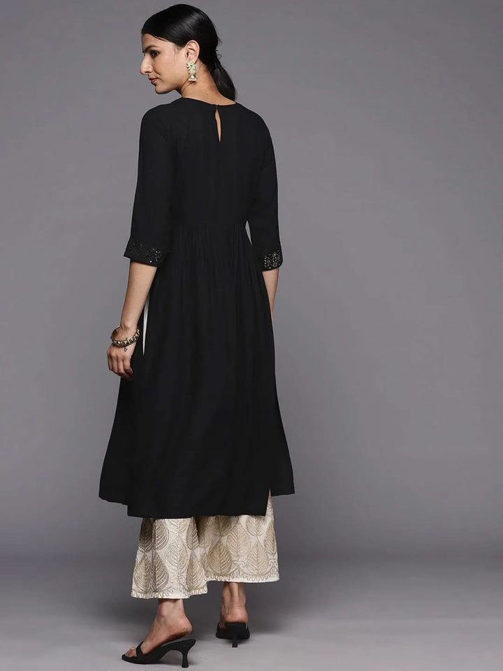 Black Yoke Design Rayon A-Line Kurta - Libas