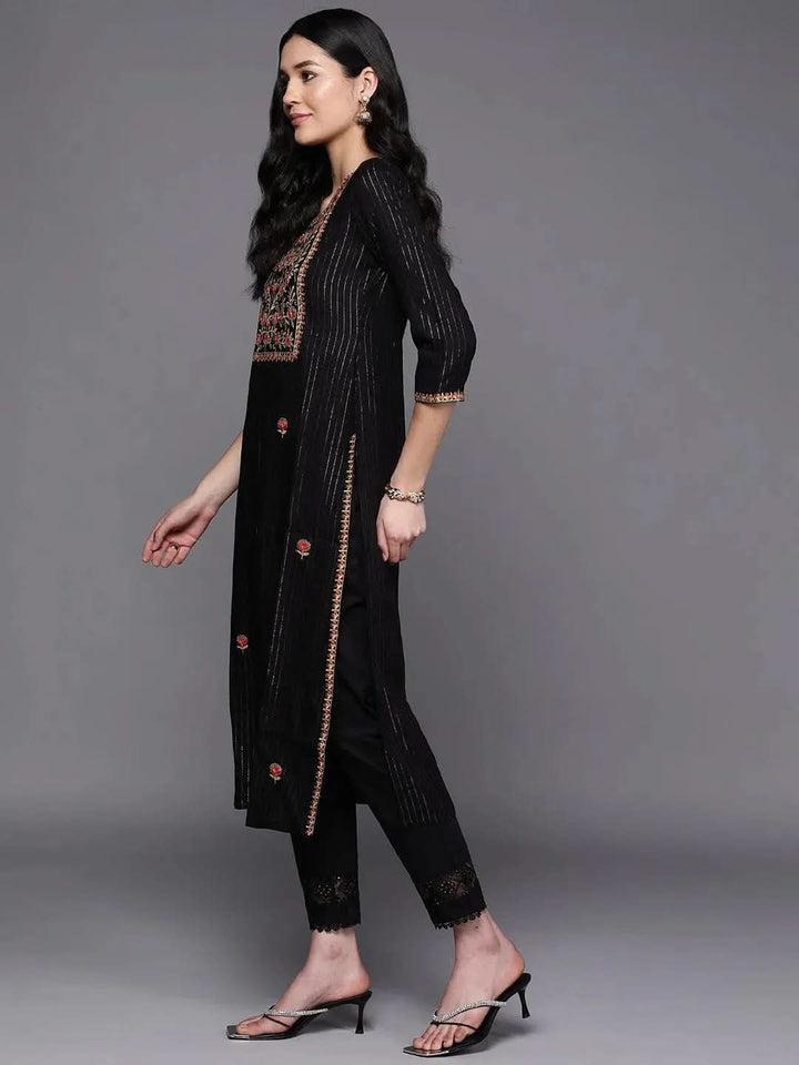 Black Yoke Design Rayon Straight Kurta - Libas