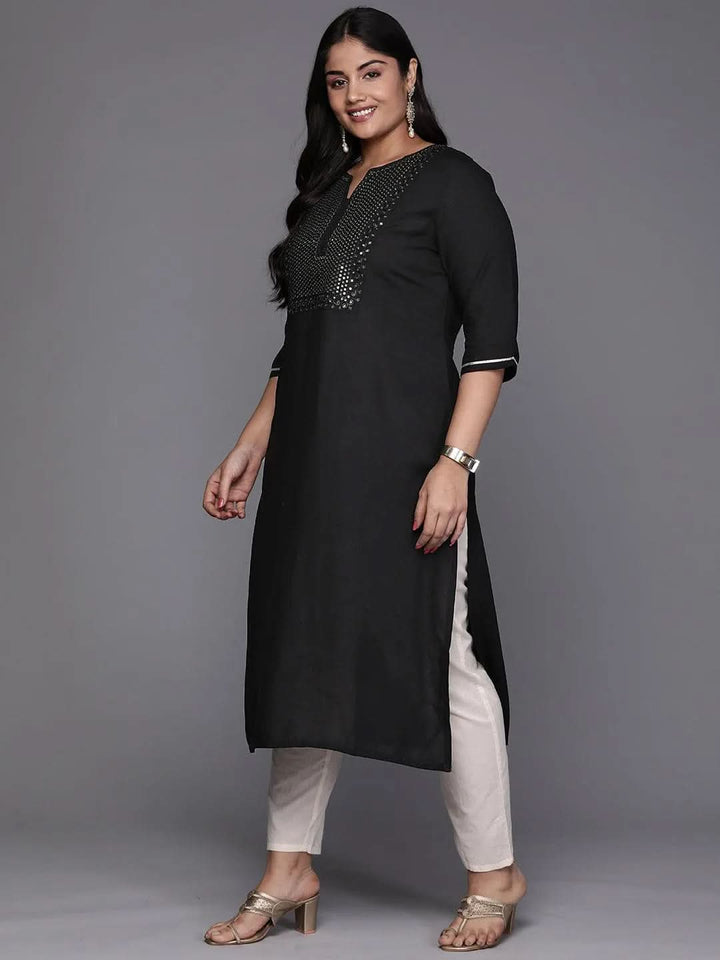 Black Yoke Design Rayon Straight Kurta - Libas