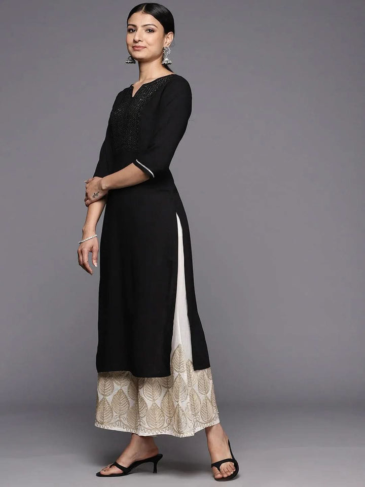 Black Yoke Design Rayon Straight Kurta - Libas