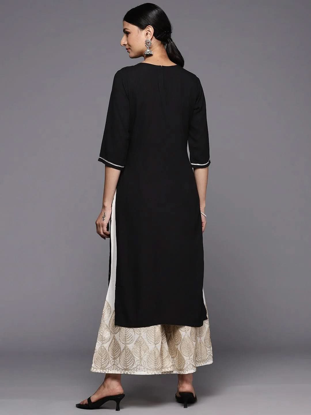 Black Yoke Design Rayon Straight Kurta - Libas