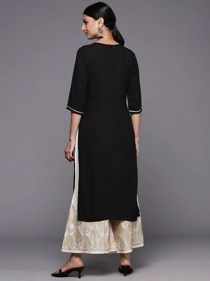 Black Yoke Design Rayon Straight Kurta - Libas