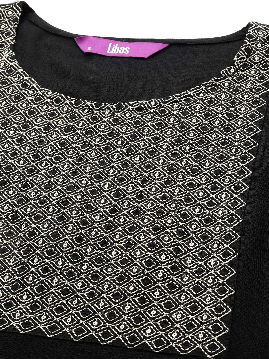 Black Yoke Design Rayon Straight Kurta - Libas