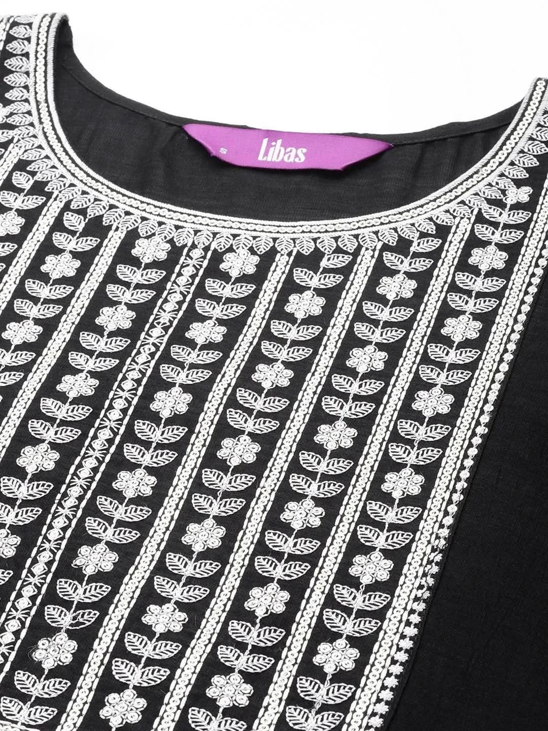 Black Yoke Design Silk Straight Kurta - Libas