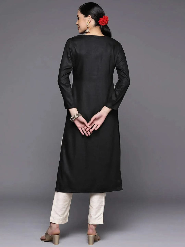 Black Yoke Design Wool Straight Kurta - Libas