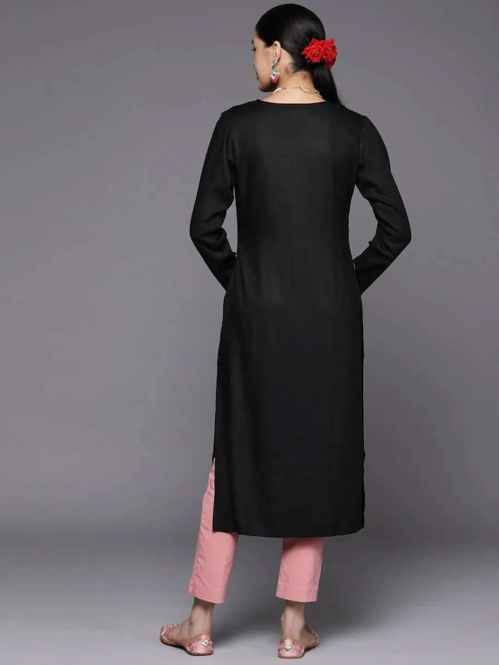 Black Yoke Design Wool Straight Kurta - Libas