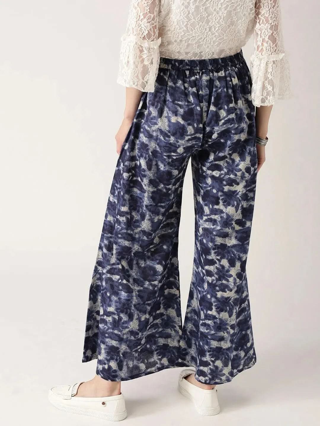 Blue Abstract Cotton Palazzos - Libas