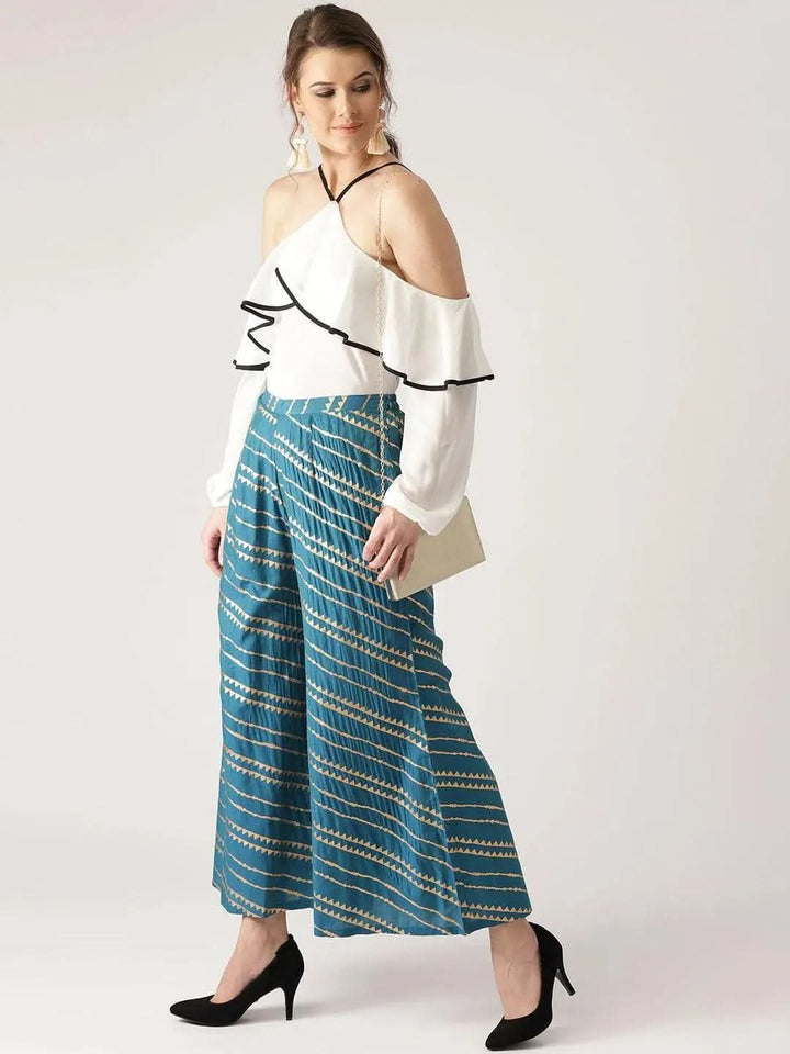 Blue Abstract Polyester Palazzos - Libas