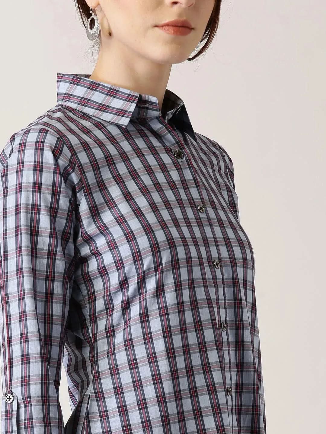 Blue Checkered Cotton Kurta - Libas