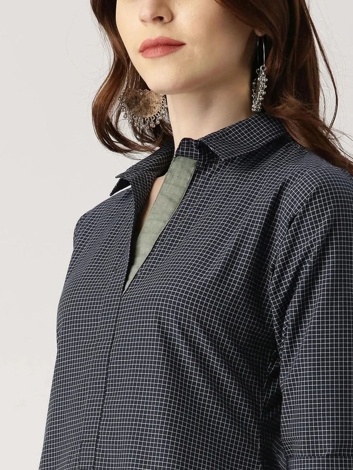 Blue Checkered Cotton Kurta Set - Libas