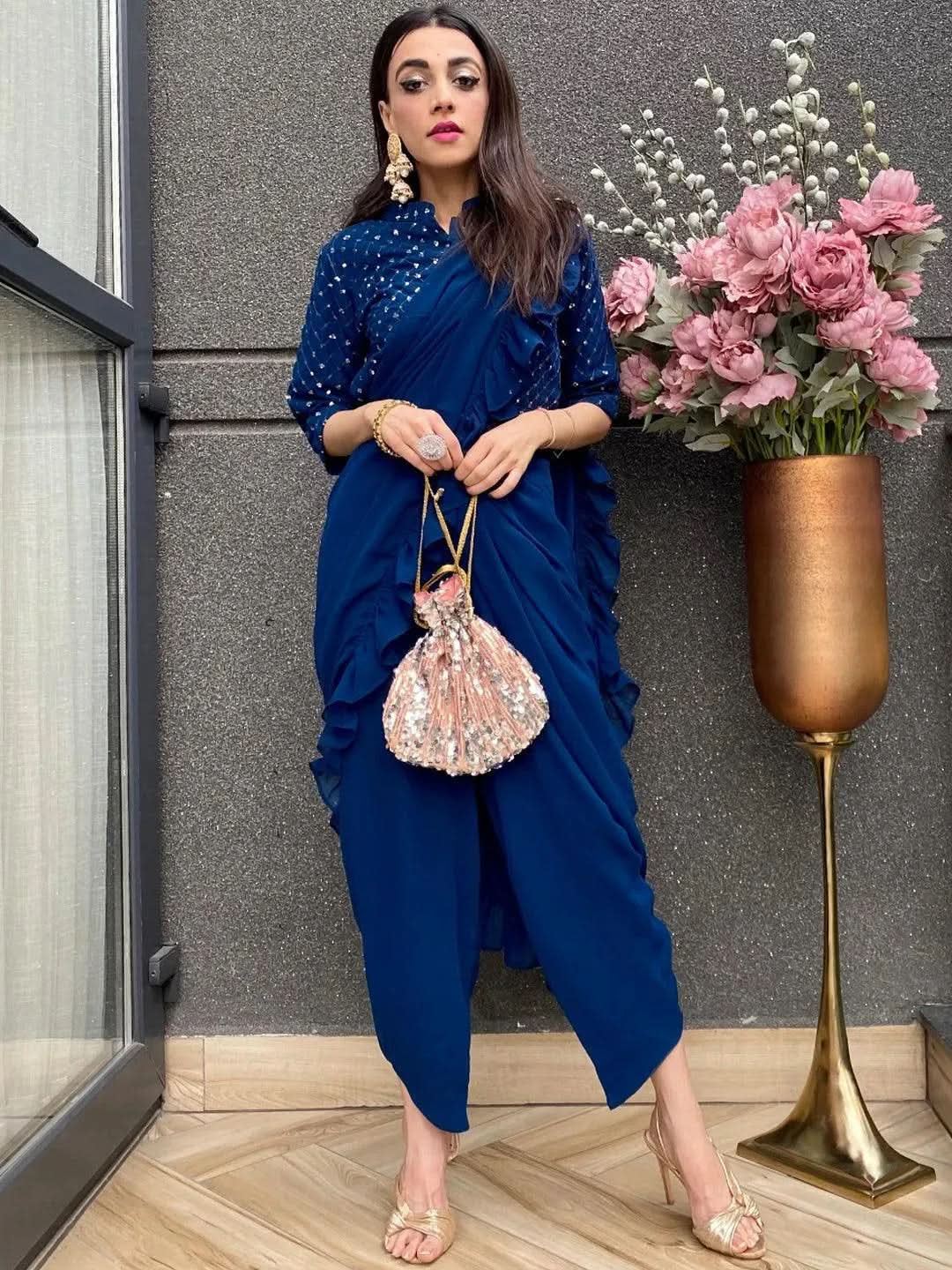 Buy Blue Embellished Georgette Dhoti Saree - 20295O- | Libas Ethnic Wear Online
Buy Blue Embellished Georgette Dhoti Saree - 20295O- | Libas Ethnic Wear Online