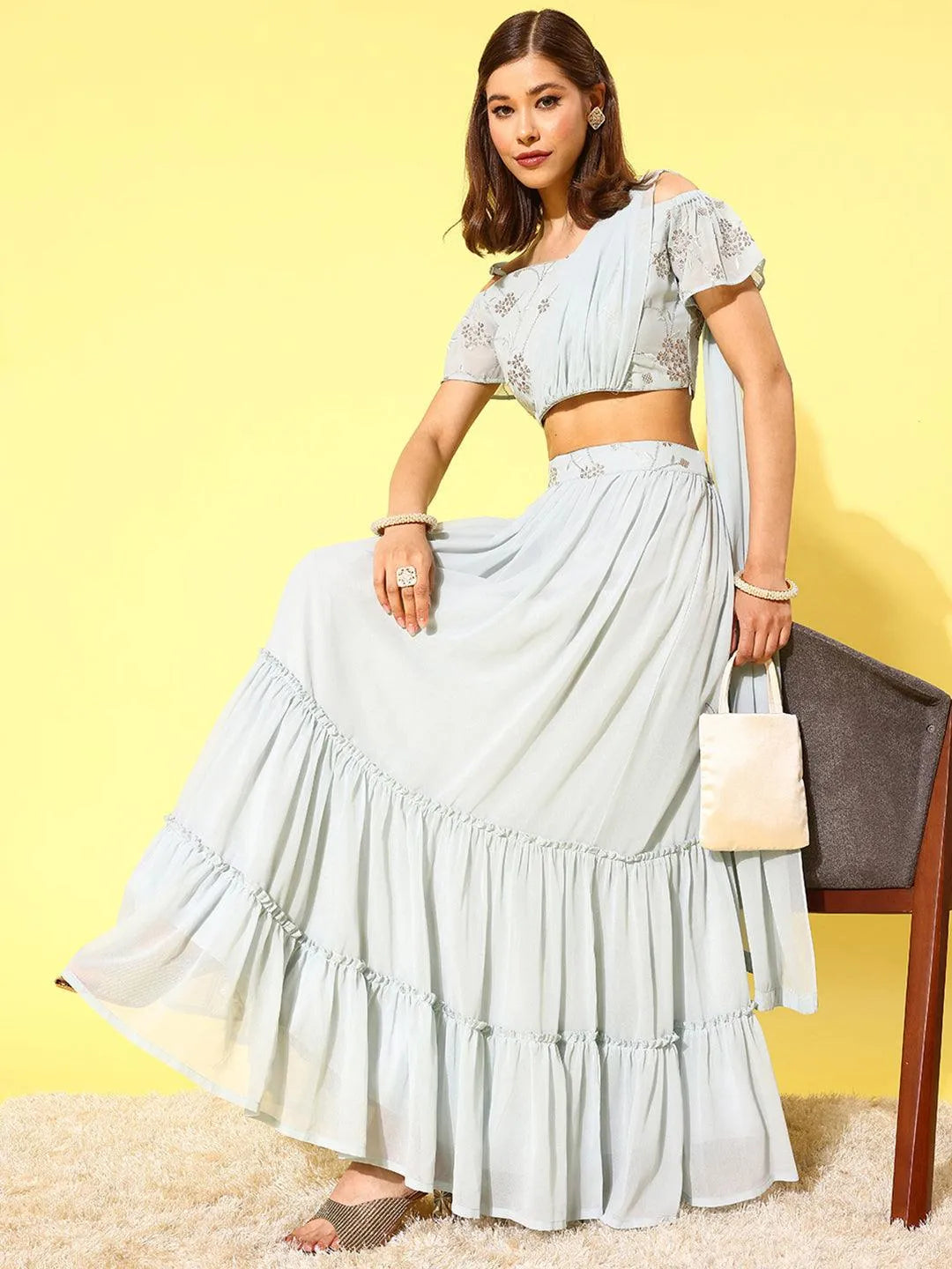 Light Blue Pure Viscose Georgette Lehenga Choli main image 0