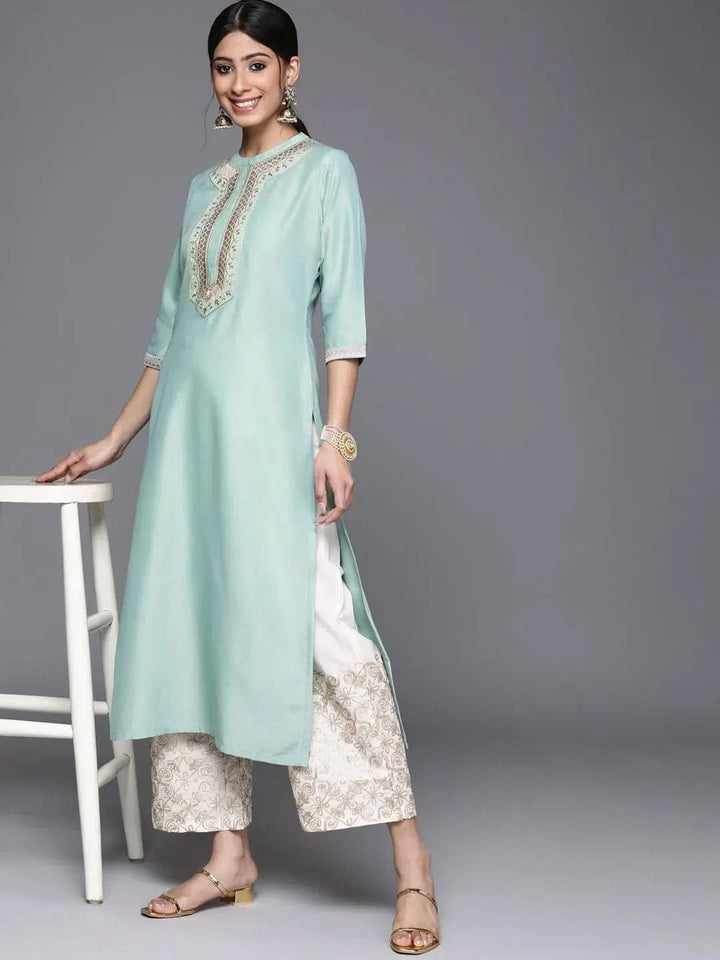 Blue Embroidered Chanderi Silk Kurta - Libas