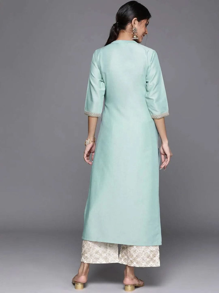 Blue Embroidered Chanderi Silk Kurta - Libas