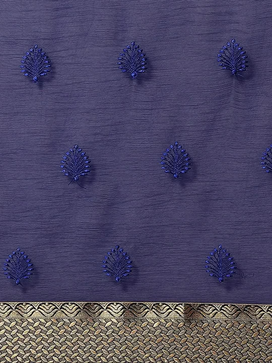 Blue Embroidered Chiffon Saree - Libas