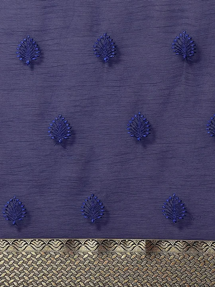 Blue Embroidered Chiffon Saree - Libas