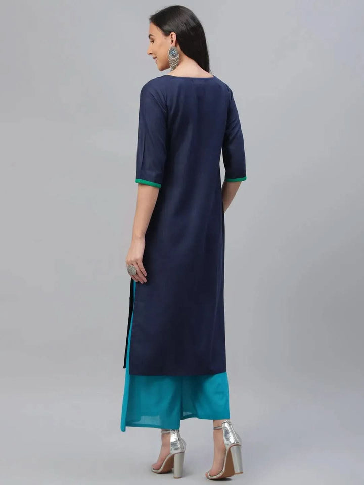 Blue Embroidered Cotton Kurta - Libas