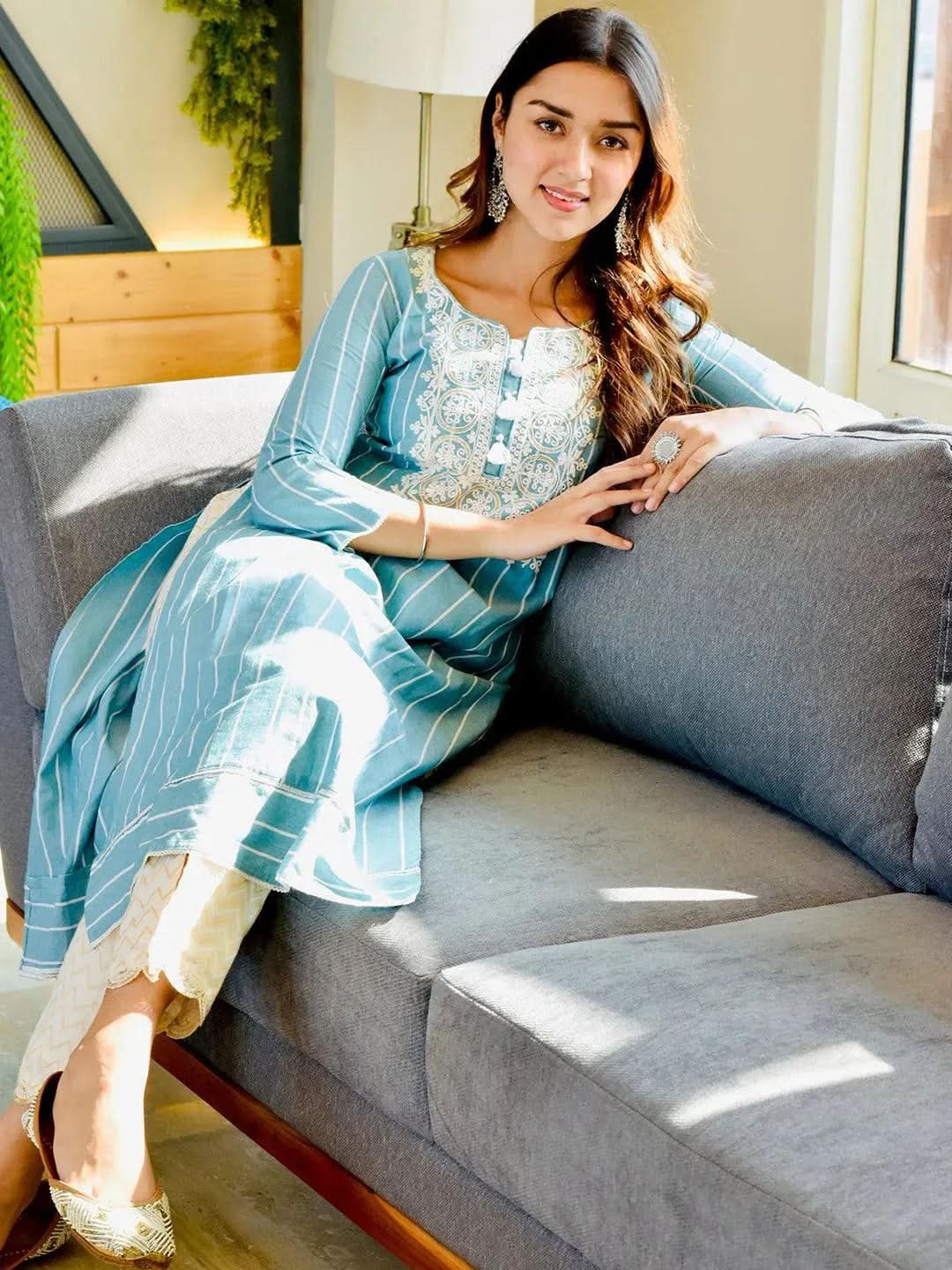 Buy Blue Embroidered Cotton Straight Kurta Online at Rs.799 | Libas Buy Blue Embroidered Cotton Straight Kurta Online at Rs.799 | Libas