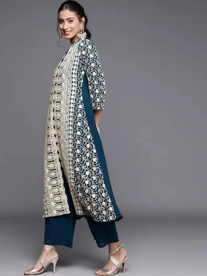 Blue Embroidered Georgette Suit Set - Libas