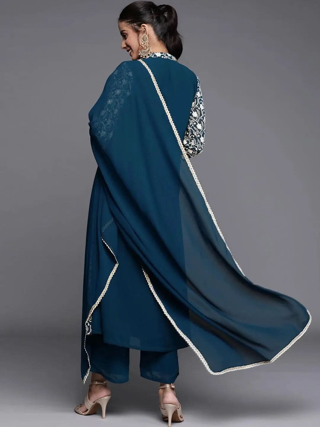 Blue Embroidered Georgette Suit Set - Libas