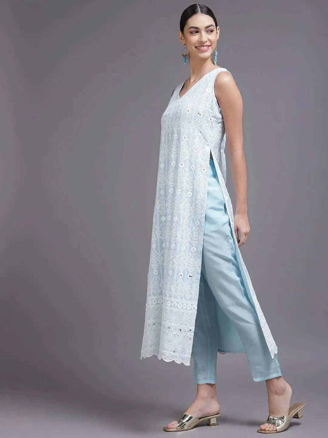 Blue Embroidered Georgette Anarkali Kurta With Dupatta
Blue Embroidered Georgette Anarkali Kurta With Dupatta