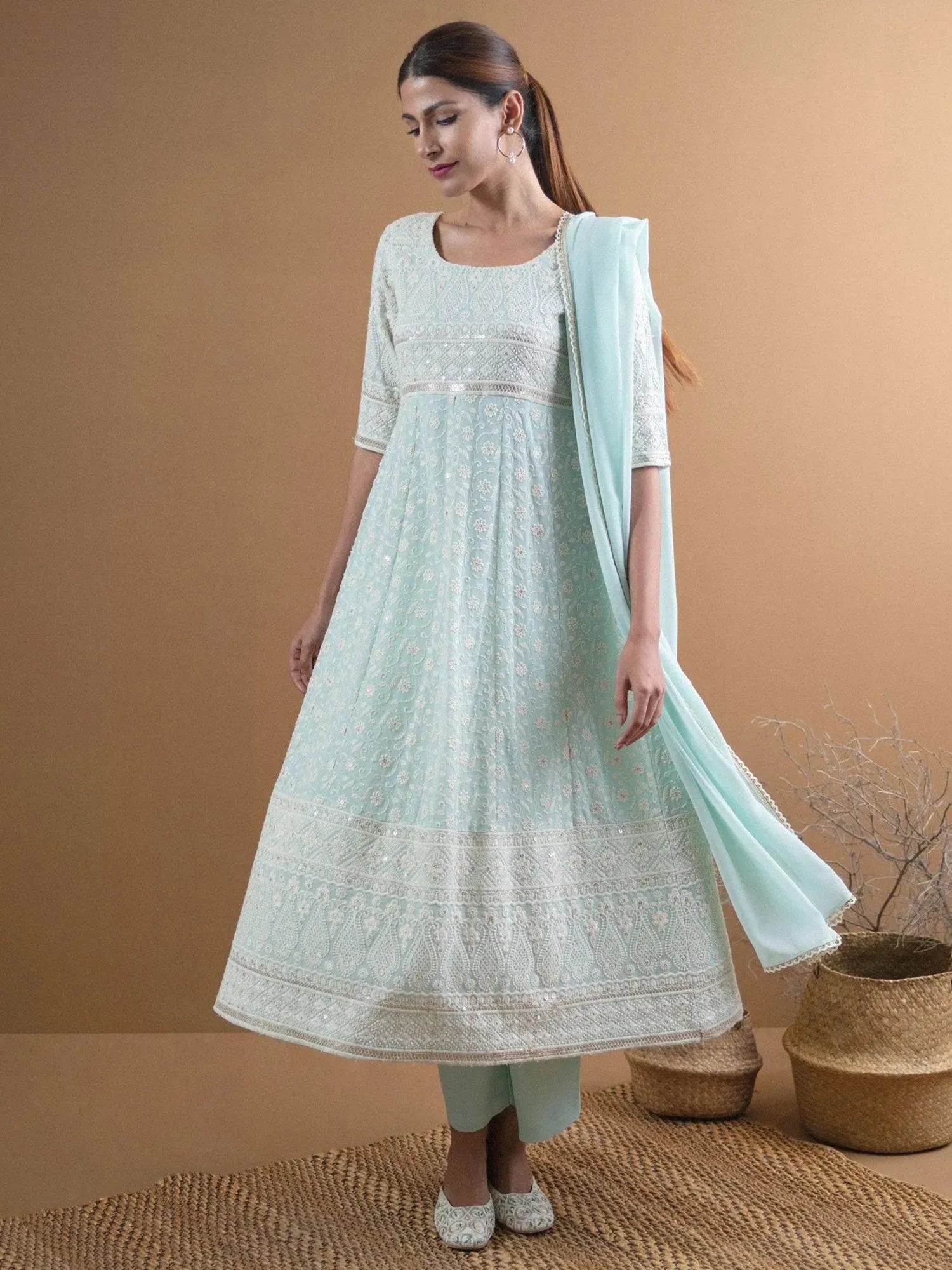 Blue Embroidered Georgette Anarkali Kurta With Palazzos & Dupatta
Blue Embroidered Georgette Anarkali Kurta With Palazzos & Dupatta