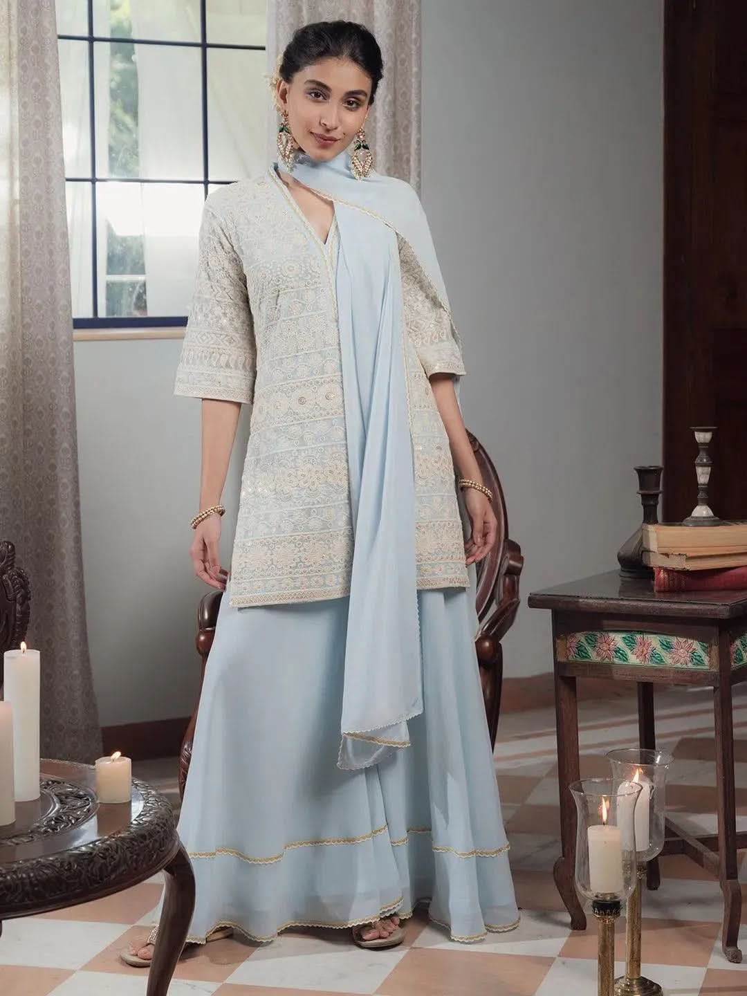 Buy KASHVI Blue Embroidered Georgette Suit Set - 6827- | Libas Ethnic Wear Online
Buy KASHVI Blue Embroidered Georgette Suit Set - 6827- | Libas Ethnic Wear Online