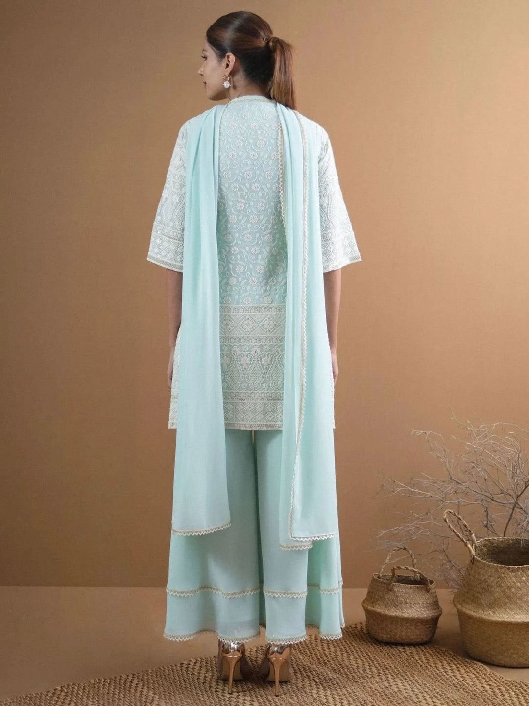 KASHVI Blue Embroidered Georgette Suit Set - Libas