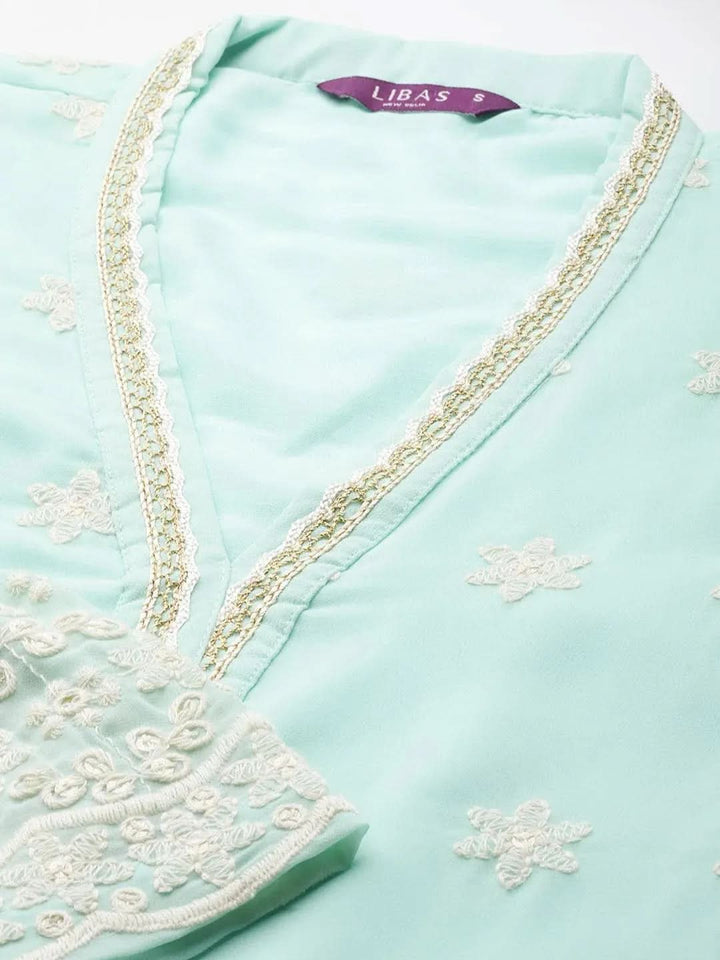 Blue Embroidered Georgette Suit Set - Libas