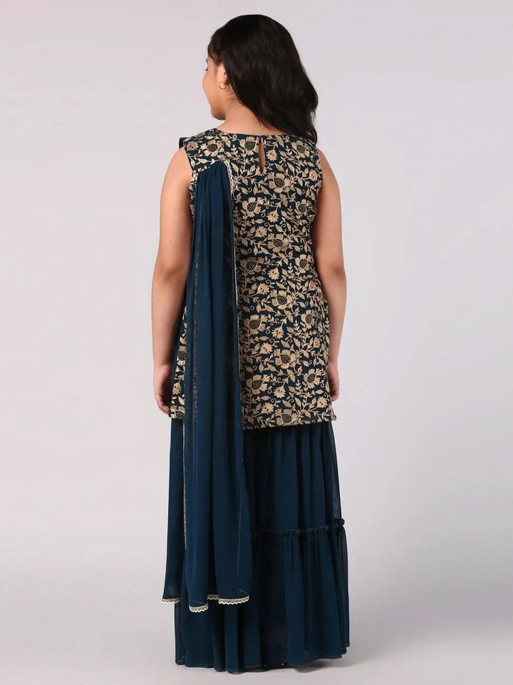 Blue Embroidered Georgette Suit Set - Libas