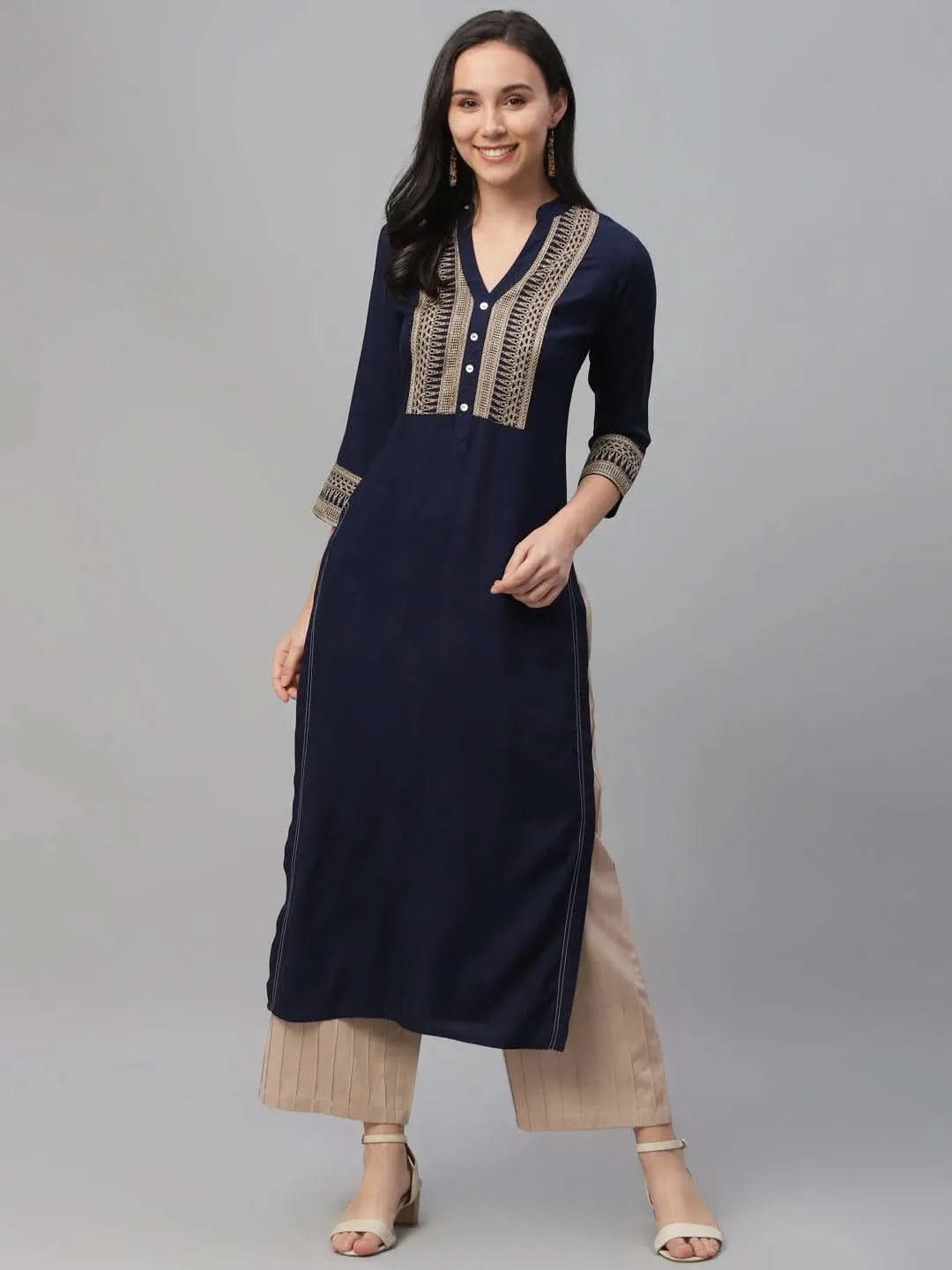 Blue Embroidered Rayon Kurta
Blue Embroidered Rayon Kurta