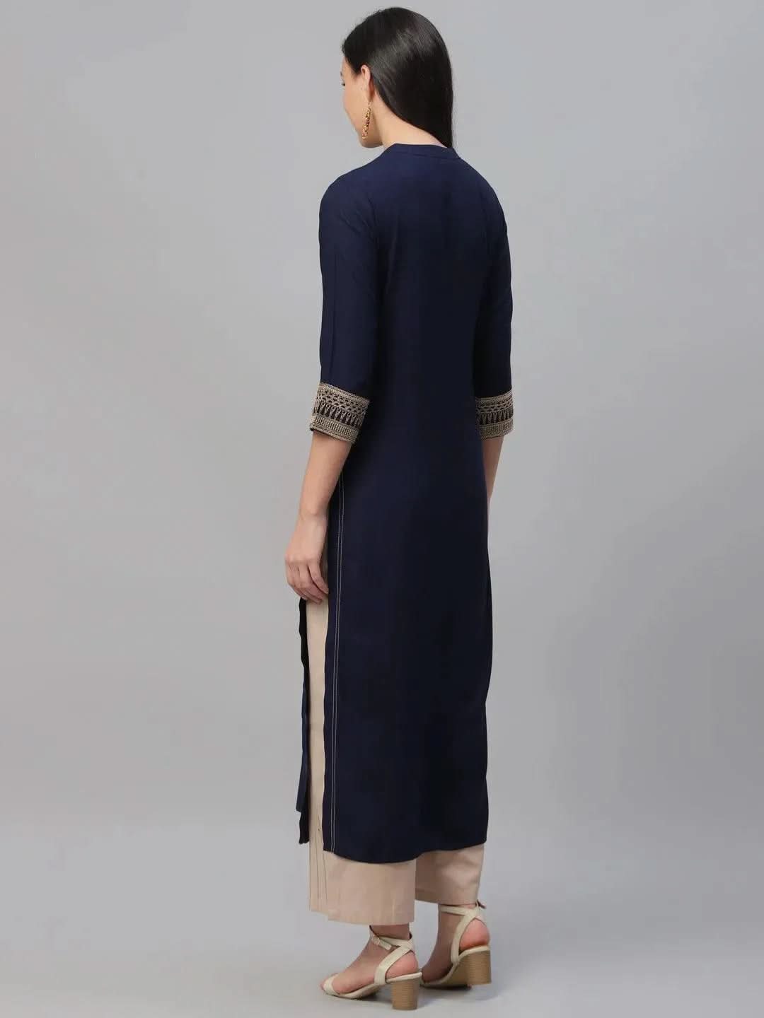 Blue Embroidered Rayon Kurta - Libas