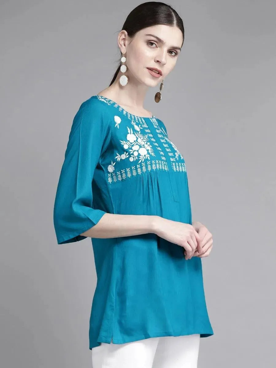 Blue Embroidered Rayon Kurti
Blue Embroidered Rayon Kurti