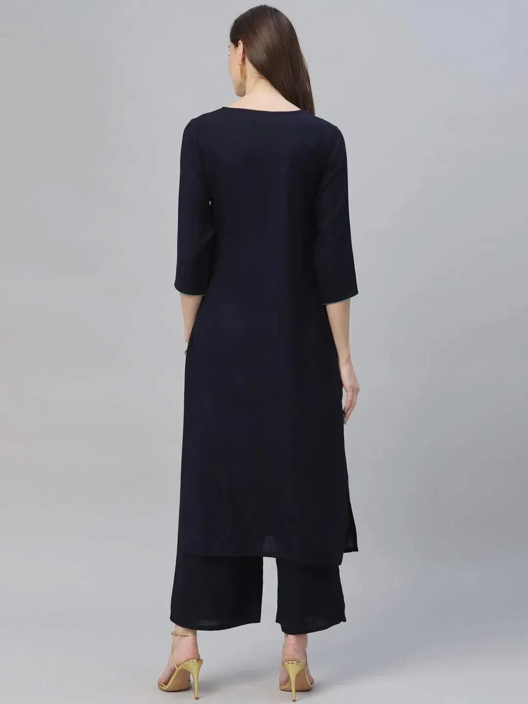 Blue Embroidered Rayon Kurta Set - Libas